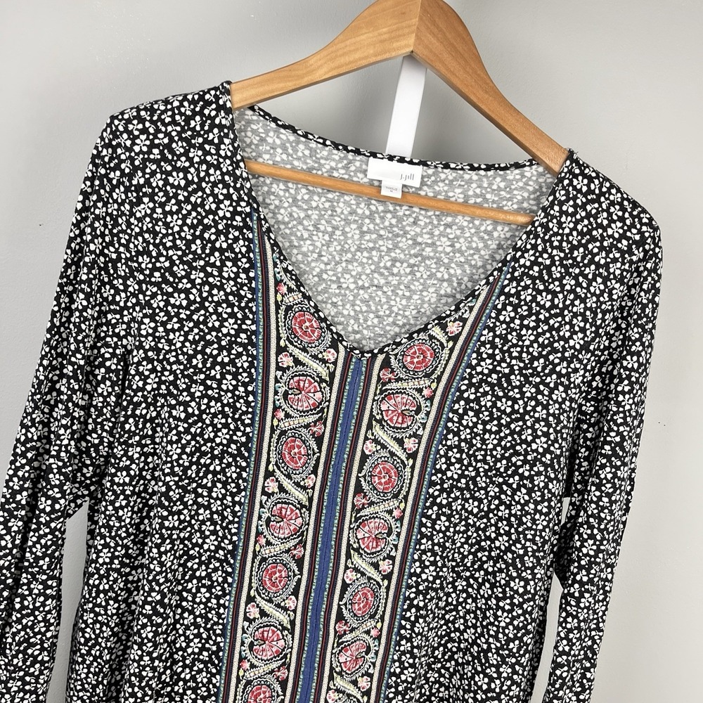 J. Jill Boho Top Womens M Ditsy‎ Floral Medallion Rayon Long Sleeve Casual